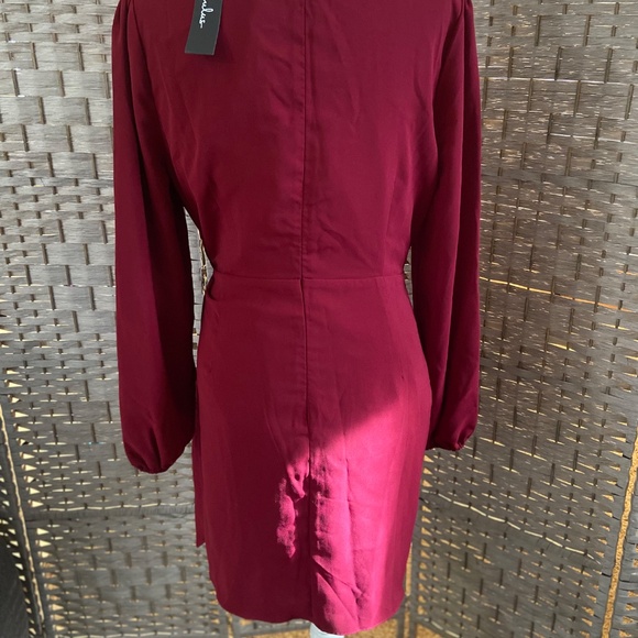 LULUS Wine Red Long Sleeve Tie-Front Skater Dress (XL) (NEW WITH TAGS) - Picture 6 of 11
